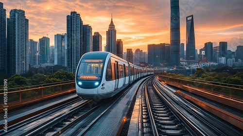 Retro-futuristic city with monorails and neon skyscrapers, colorful lights and glowing atmosphere