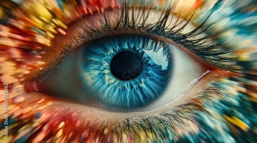 Close-up of a Blue Eye with Colorful Blur