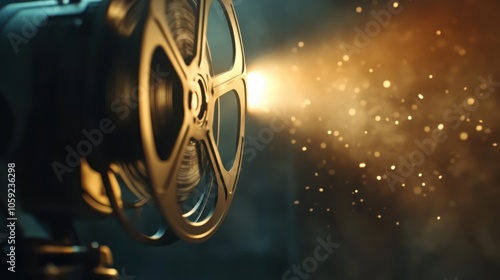 Vintage Film Projector with Light Beam and Dust Particles - Cinematic Background