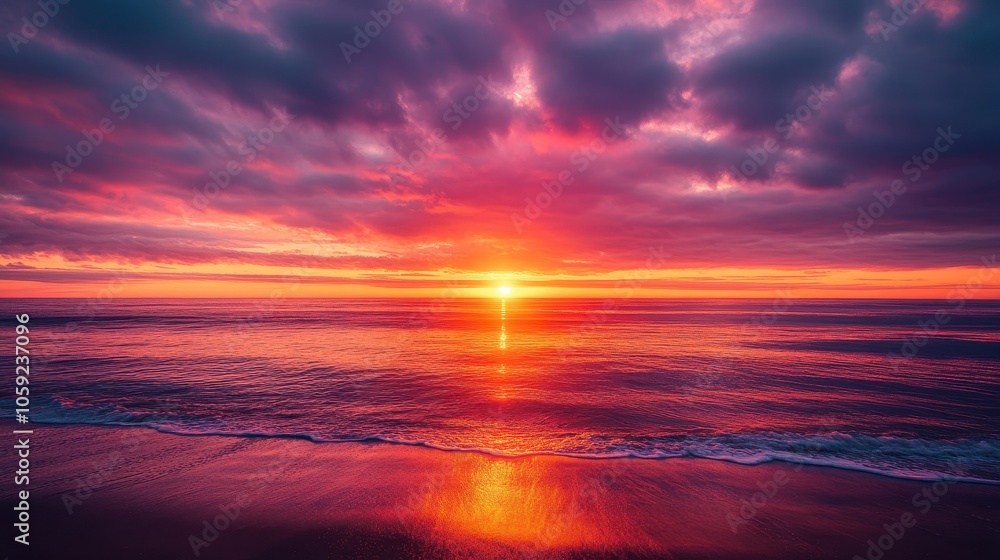 Dramatic Sunset Over the Ocean with Pink and Orange Hues Dramatic Sunset Over the Ocean with Pink and Orange Hues