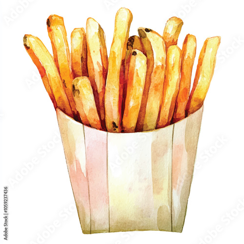 French fries watercolor clipart illustration