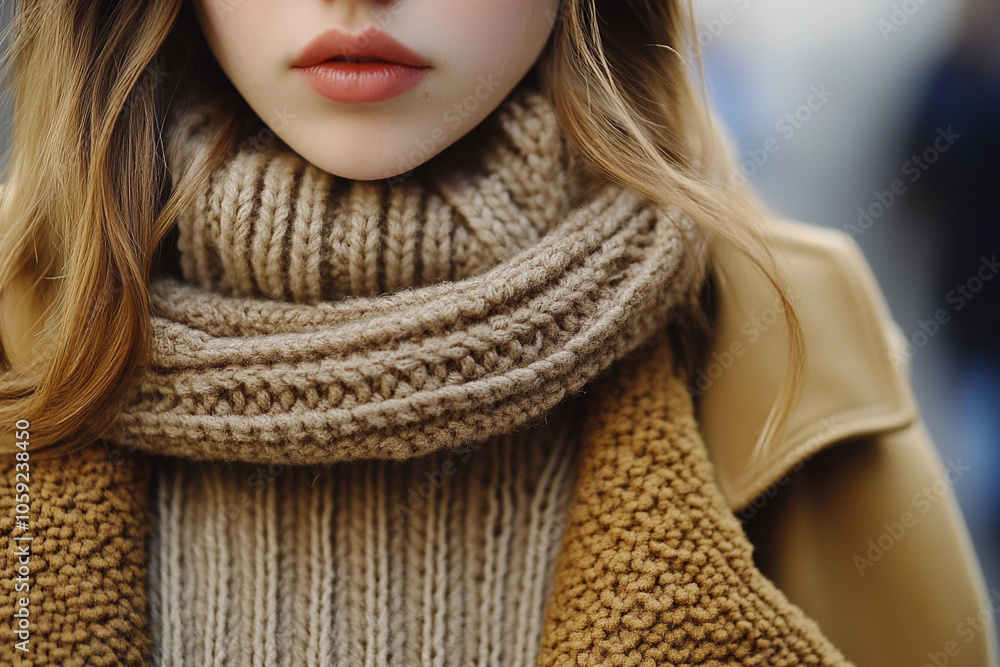 Cozy autumn fashion featuring a knitted sweater and scarf Cozy autumn fashion featuring a knitted sweater and scarf