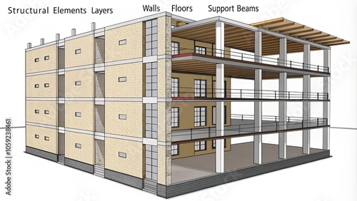 Large Building Plan with Structural Elements and Layers