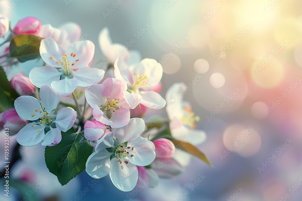 Fototapeta premium Beautiful spring blossom of apple tree over blurred nature background