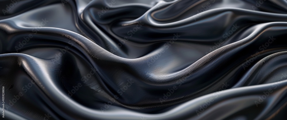 Closeup of Draped Black Satin Fabric With Smooth, Reflective Surface Closeup of Draped Black Satin Fabric With Smooth, Reflective Surface