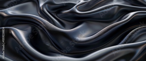 Closeup of Draped Black Satin Fabric With Smooth, Reflective Surface