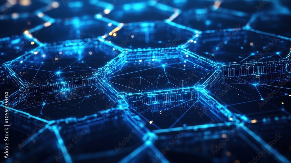 Fototapeta premium Abstract Blue and White Hexagon Pattern, Digital Network Technology Concept, Futuristic Background.