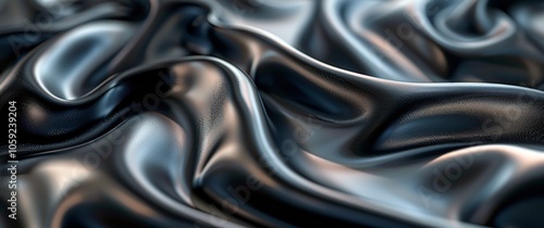 Closeup of Draped Black Satin Fabric With Smooth, Reflective Surface