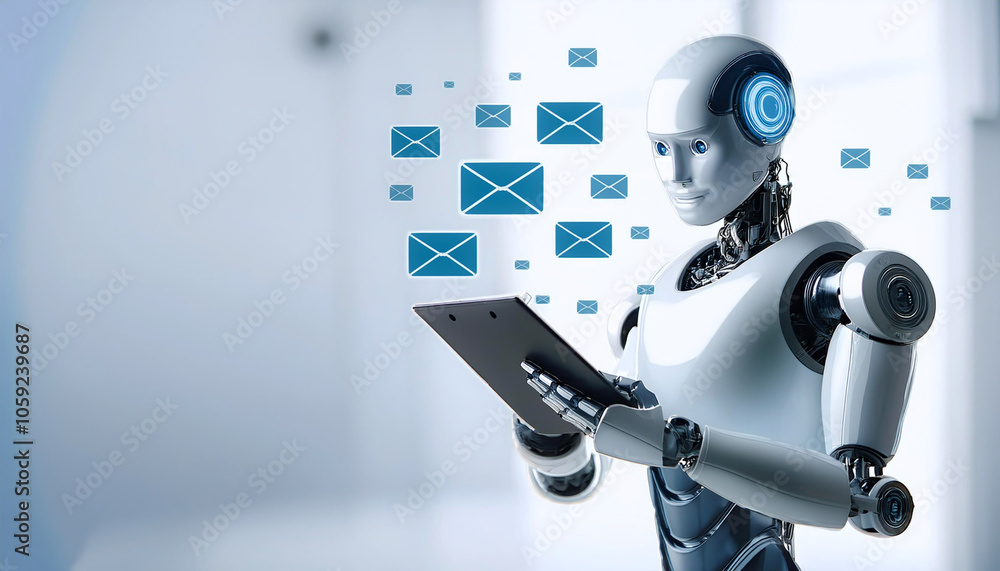 Fototapeta premium AI robot showing strong gesture by lifting her arms and muscles floating or flying isolated white background