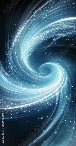 A swirling trail of luminous blue light sparkles against a dark backdrop at n...