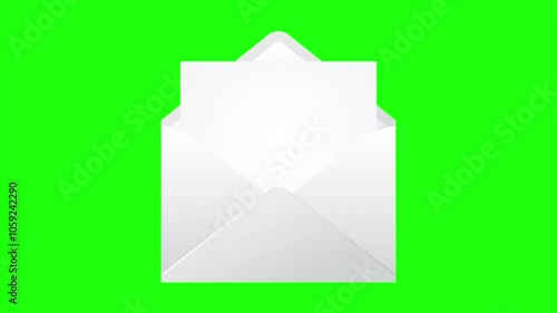 Animation of the opening envelope with white paper. Email message icon animation. Message notification animation. Mail and messaging icon