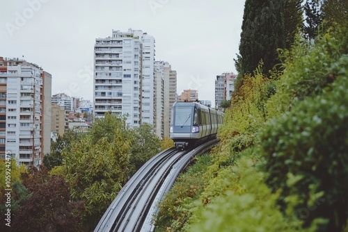 A futuristic city filled with dense trees and greenery, an ecological cityscape of the future with electric transport and modern buildings