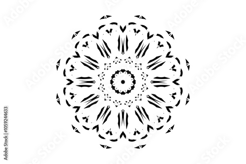 A striking black and white mandala illustration on a white backdrop, emphasizing its complex patterns and artistic beauty
