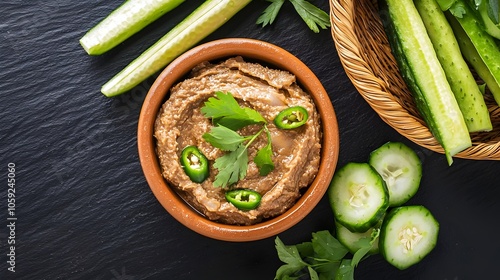 Teuk Prohut (Fermented Fish Dip) with Fresh Cucumber and Herbs (Cambodian Cuisine) photo