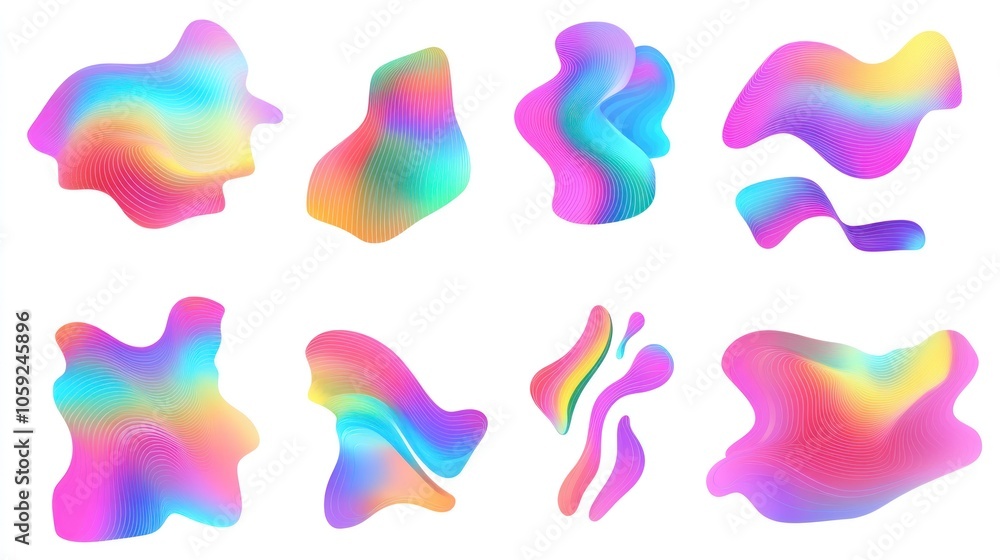 Vibrant Abstract Fluid Shapes with Rainbow Gradient Ripple Effects Vibrant Abstract Fluid Shapes with Rainbow Gradient Ripple Effects