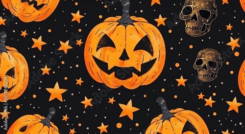 Carved Pumpkins and Skulls Fall Autumn Night Background