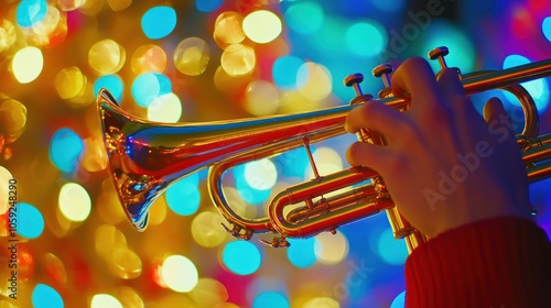 Trumpet Player in Festive Lights