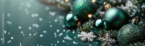 Green Christmas Ornaments And Pine Branches