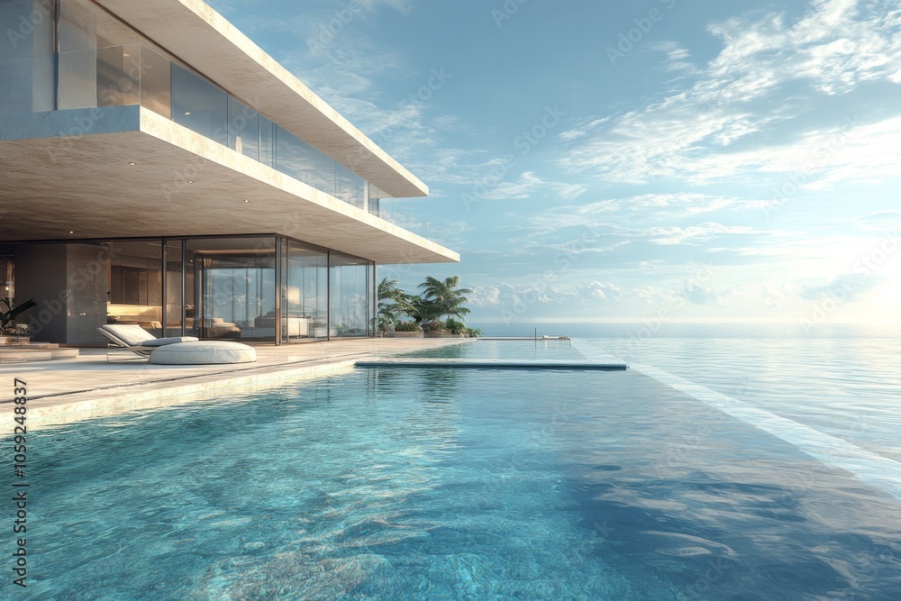 Fototapeta premium Modern Architecture Oceanfront Villa with Infinity Pool