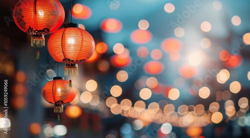 Red Lanterns Hanging in Chinatown