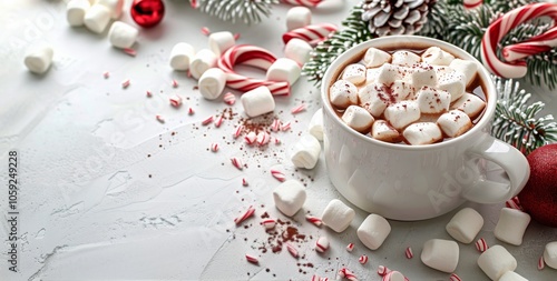 Winter Hot Chocolate With Marshmallows and Candy Canes