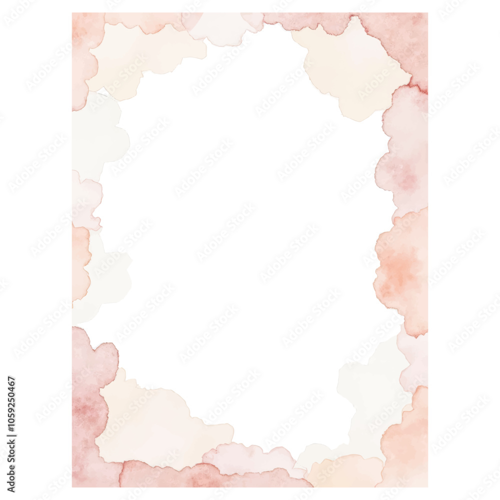 A soft, vertical watercolor frame in shades of pink and beige, creating a delicate and organic border with a cloud-like texture A soft, vertical watercolor frame in shades of pink and beige, creating a delicate and organic border with a cloud-like texture