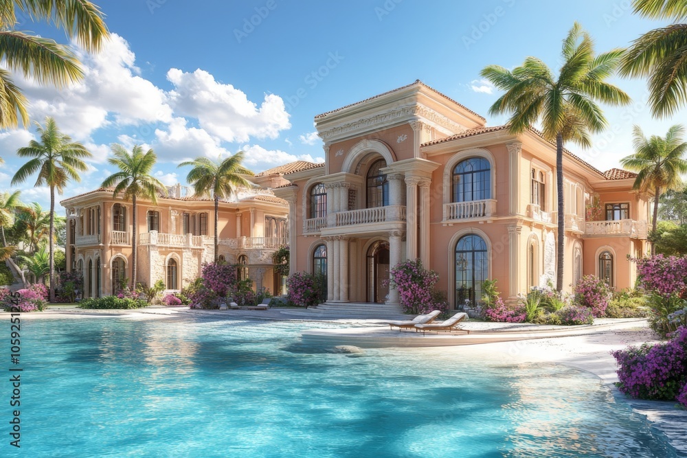 Luxury Villa with Swimming Pool and Palm Trees Luxury Villa with Swimming Pool and Palm Trees