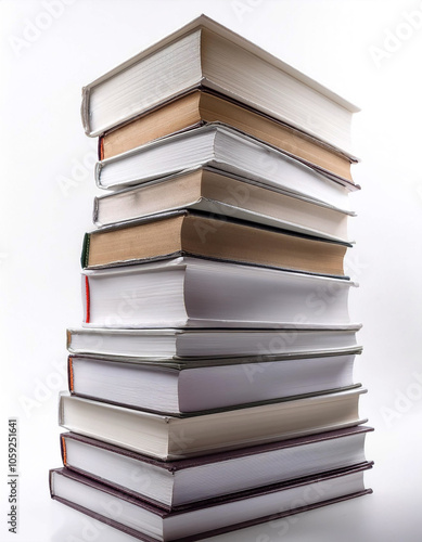 Books in a stack floating or flying isolated white background