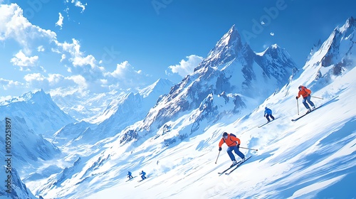 Exciting skiing adventures in majestic snowy mountains