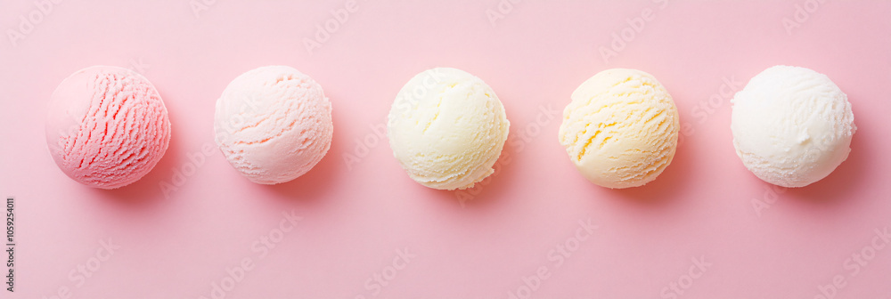 Fototapeta premium pink and white ice cream scoops on a pink background