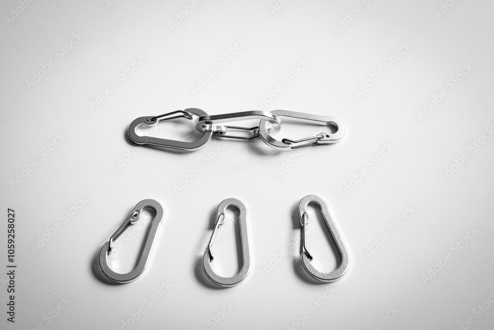 set of sports silver carabiners for mountaineering set of sports silver carabiners for mountaineering