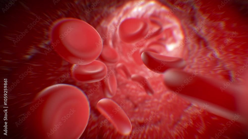 Blood Cells Flowing Inside Realistic Blood Vessel Seamless Close-up. Vein Micro Illustration. Beautiful Flight Through Human Artery Looped 3d Animation. Futuristic Medical Technology Concept 4k.