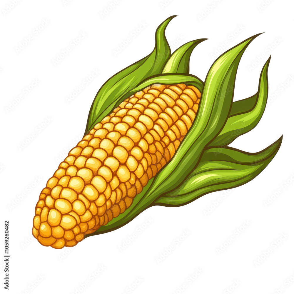 Fresh corn on the cob with vibrant yellow kernels and green leaves. Fresh corn on the cob with vibrant yellow kernels and green leaves.