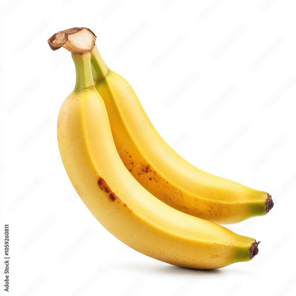 Two ripe yellow bananas with a smooth texture, showcasing a natural shape, perfect for snacks or smoothies. Two ripe yellow bananas with a smooth texture, showcasing a natural shape, perfect for snacks or smoothies.
