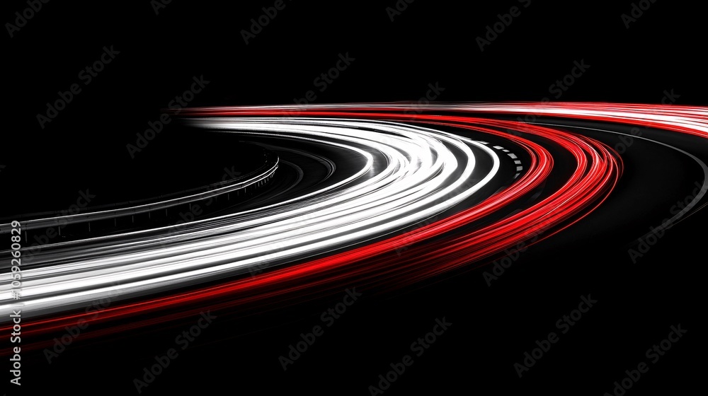 Fototapeta premium Abstract light trails showcasing dynamic motion against a black background, symbolizing speed and innovation.