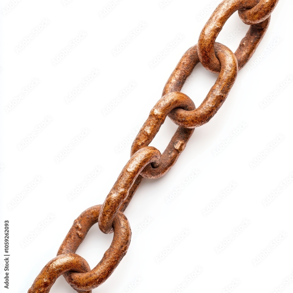 Obraz premium A close-up view of a rusty metal chain, showcasing its texture and links against a white background.