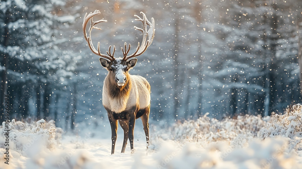 Majestic reindeer standing in a snowy winter landscape Majestic reindeer standing in a snowy winter landscape