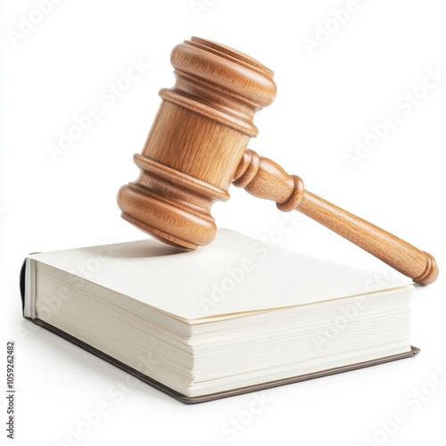 A wooden gavel rests on a closed book, symbolizing law, justice, and the judicial system.