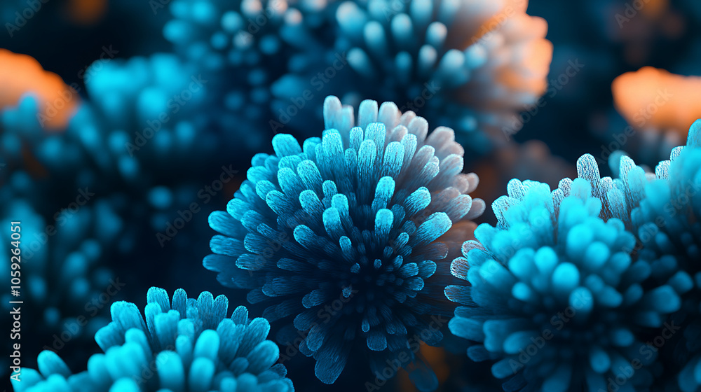 Vibrant blue coral like structures create mesmerizing underwater scene, showcasing intricate details and textures. ethereal glow adds sense of depth and beauty Vibrant blue coral like structures create mesmerizing underwater scene, showcasing intricate details and textures. ethereal glow adds sense of depth and beauty