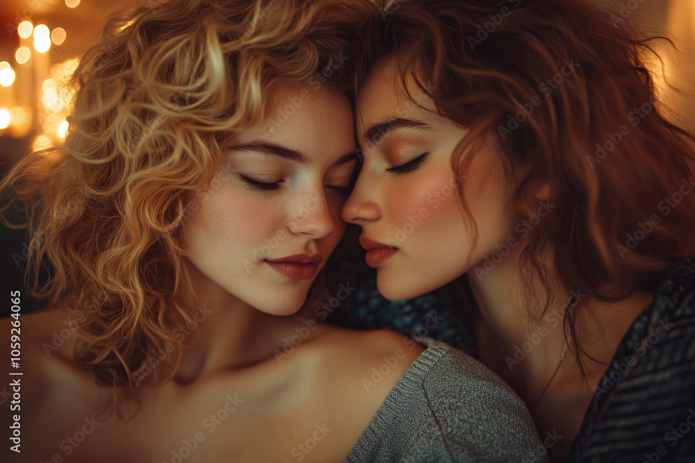 Festive Love: A Young Lesbian Couple Celebrating Together in a Modern, Elegant Home Festive Love: A Young Lesbian Couple Celebrating Together in a Modern, Elegant Home