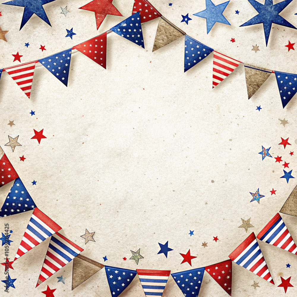 Obraz premium Rustic American Flag Bunting Border