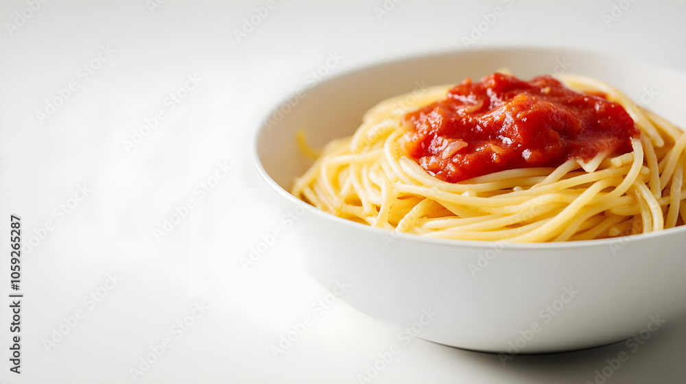 Spaghetti pasta with tomato sauce in white bowl, delicious meal Spaghetti pasta with tomato sauce in white bowl, delicious meal
