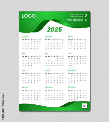 2025 new year modern corporate wall calendar design template print ready full editable vector