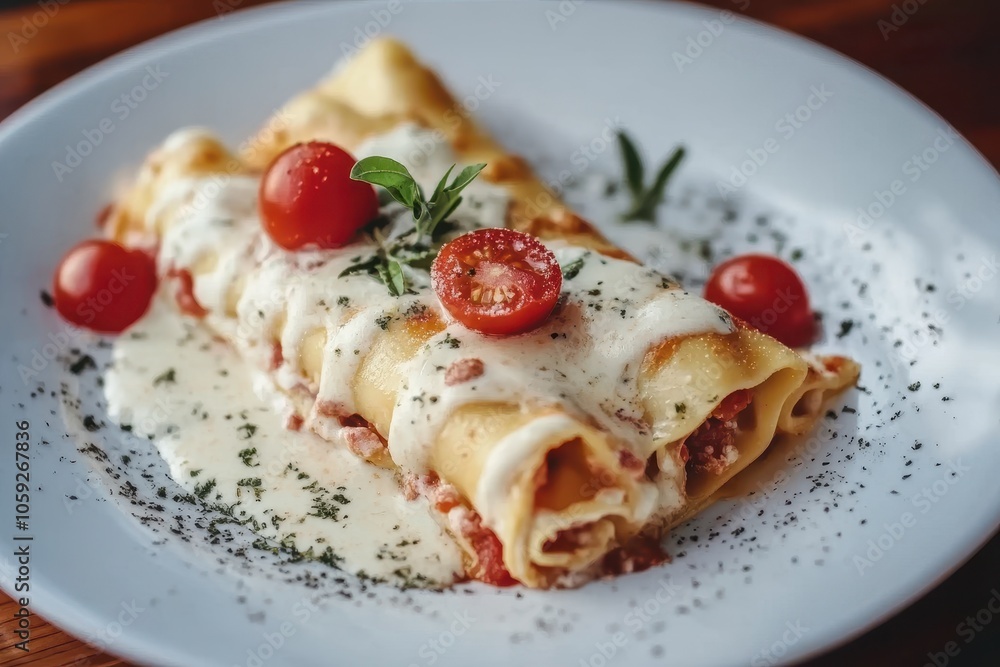 Italian cannelloni pasta with tomato cream sauce Italian cannelloni pasta with tomato cream sauce