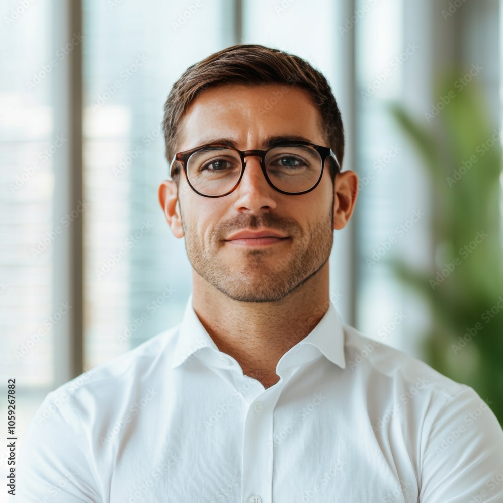 Confident Businessman in Modern Office Setting Confident Businessman in Modern Office Setting