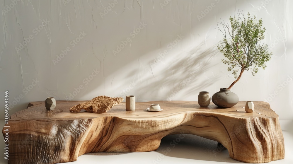 Obraz premium Product display podium with natural elements.