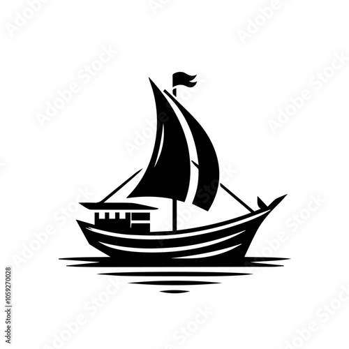 Fishing Boat Silhouette Vector for Marine and Nautical Designs