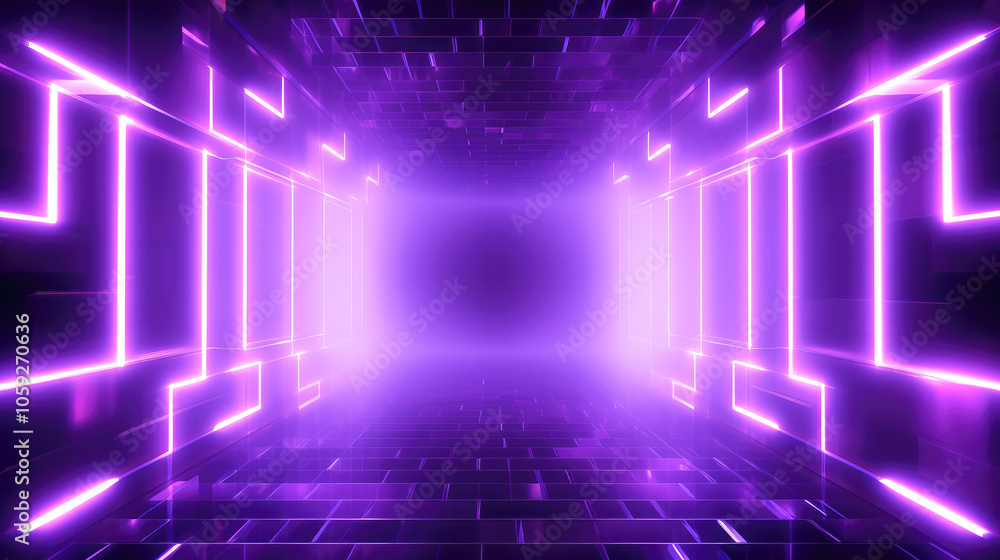 A futuristic neon-lit tunnel featuring geometric patterns and a vibrant purple glow, creating a sense of endless depth. A futuristic neon-lit tunnel featuring geometric patterns and a vibrant purple glow, creating a sense of endless depth.