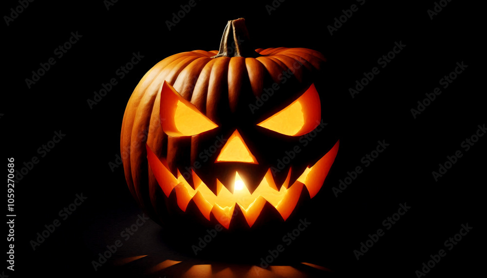 Halloween Jack-o-Lantern pumpkin with evil look and creepy smile, isolated within dark background, illustration wallpaper Halloween Jack-o-Lantern pumpkin with evil look and creepy smile, isolated within dark background, illustration wallpaper