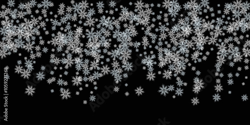 Horizontal frame with snowflakes falling down into darkness Vector Graphic. EPS 10